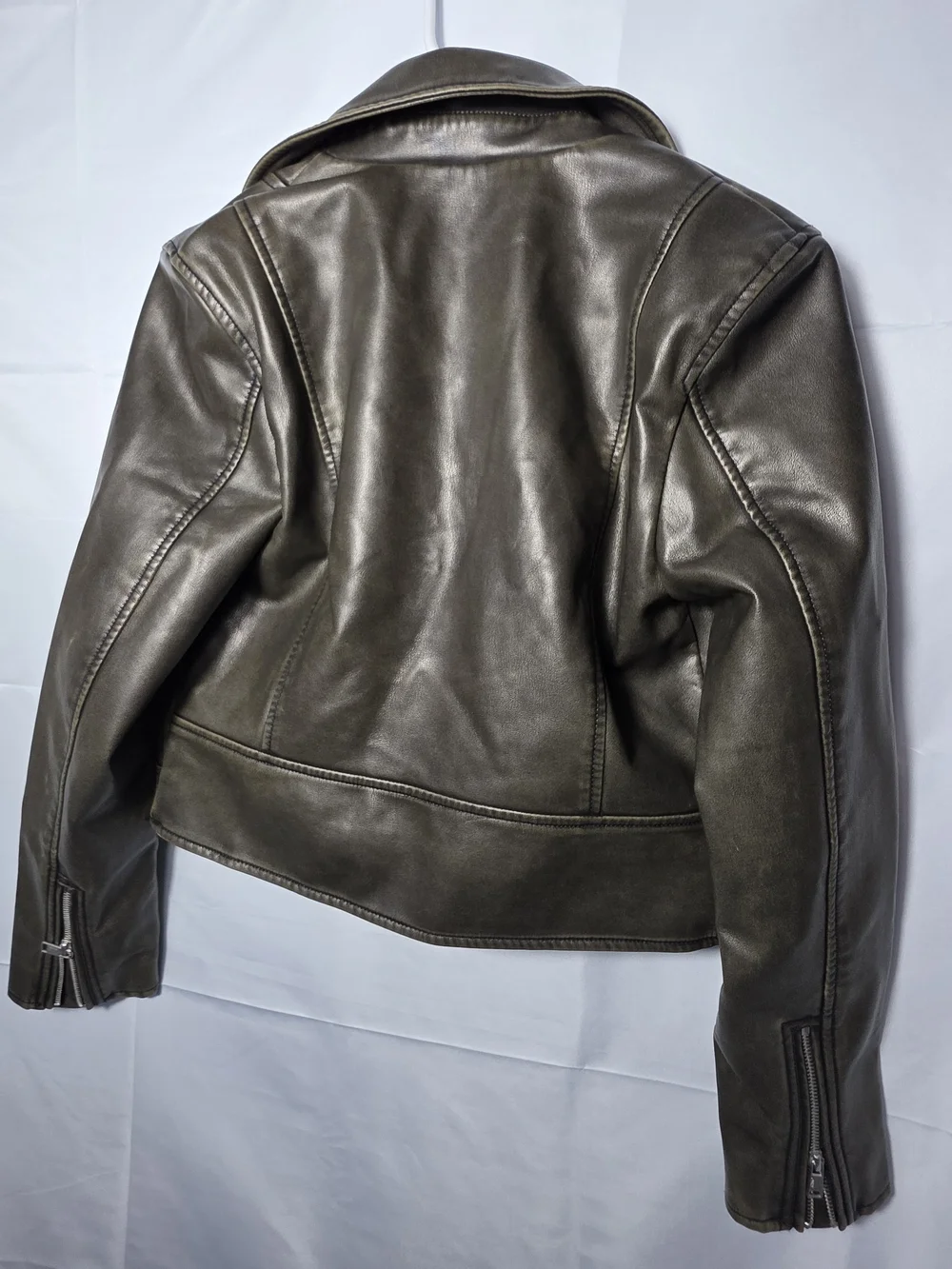 ONLY Women's Cropped Moto Jacket in Dark Olive Small Bikercore Faux Leather